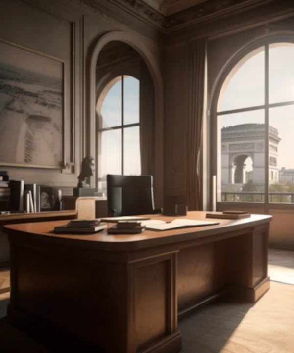 Le bureau d'un avocat avec vue sur l'Arc de Triomphe